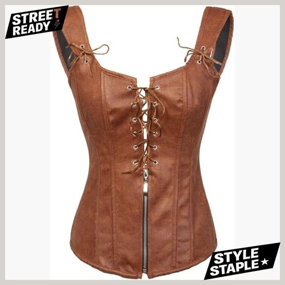 Vintage Steampunk Bustier Corset with Garter Straps Size Medium